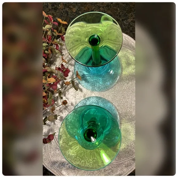 Pair of Hand Blown Blue & Green Margarita Glasses-EUC!!! - Picture 5 of 5